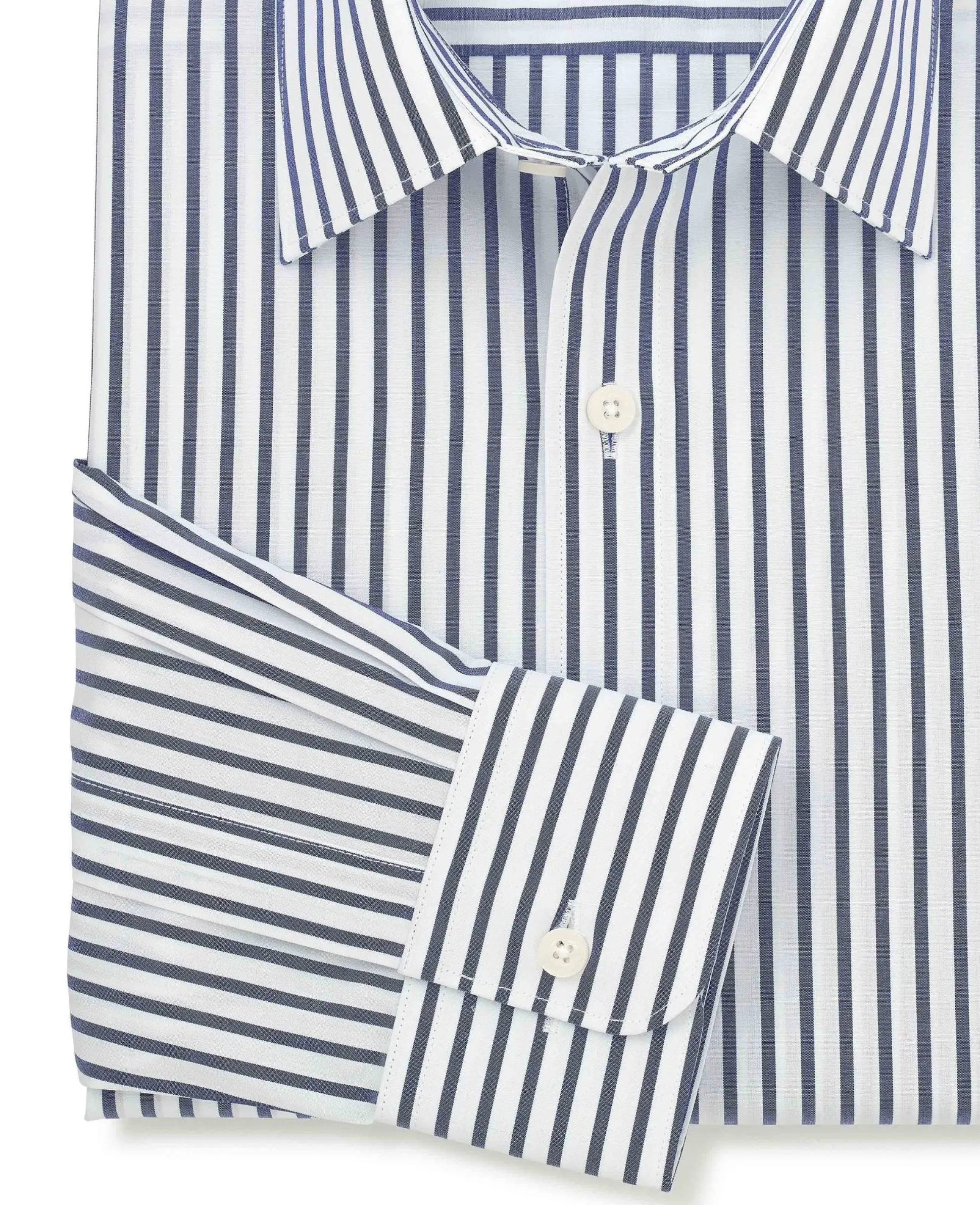 Blue White Cotton Poplin Stripe Classic Fit Formal Shirt - Single Cuff