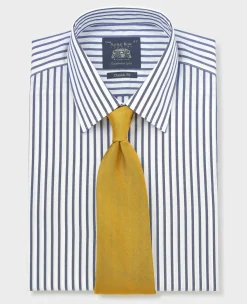 Blue White Cotton Poplin Stripe Classic Fit Formal Shirt - Single Cuff