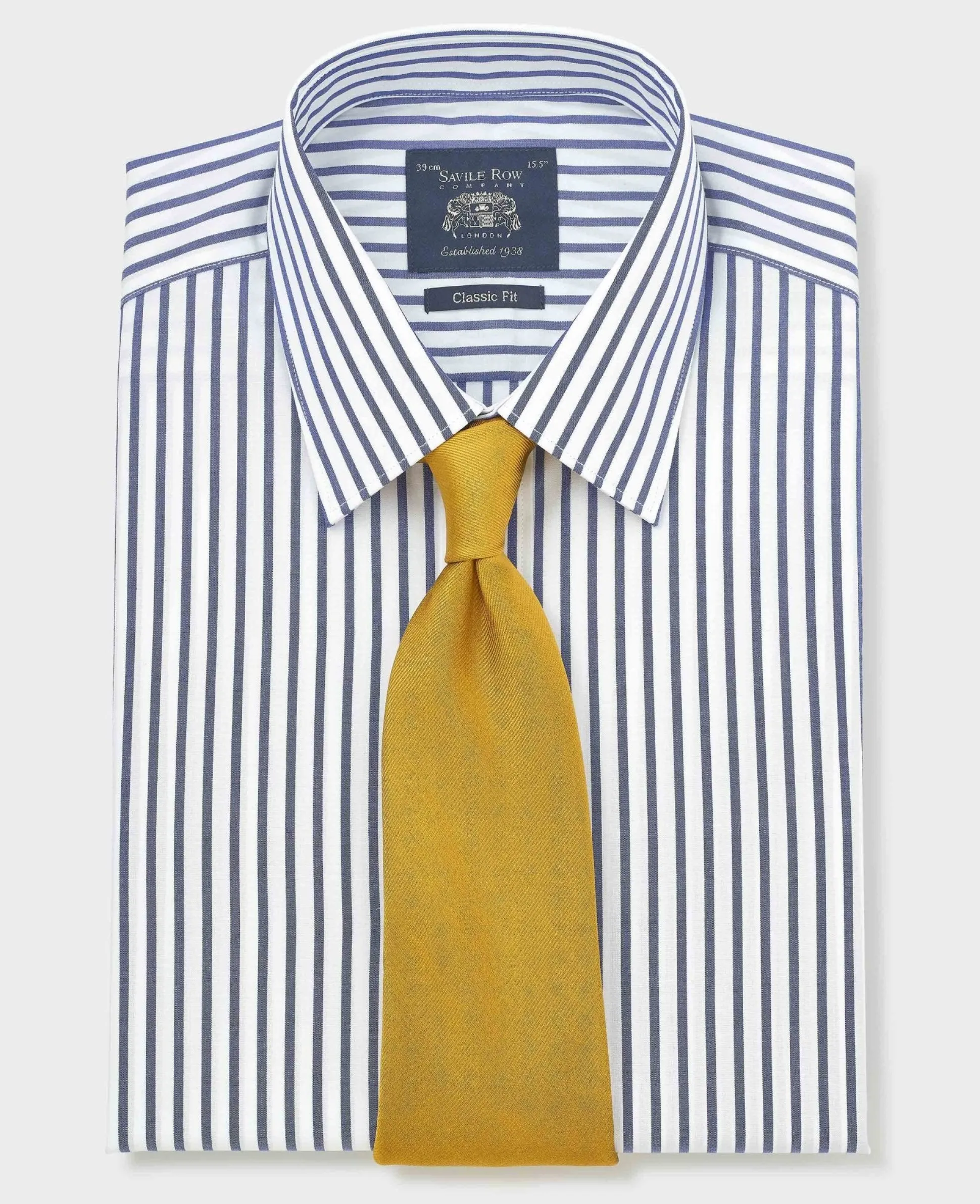Blue White Cotton Poplin Stripe Classic Fit Formal Shirt - Single Cuff