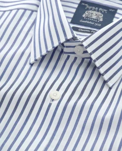 Blue White Cotton Poplin Stripe Classic Fit Formal Shirt - Single Cuff