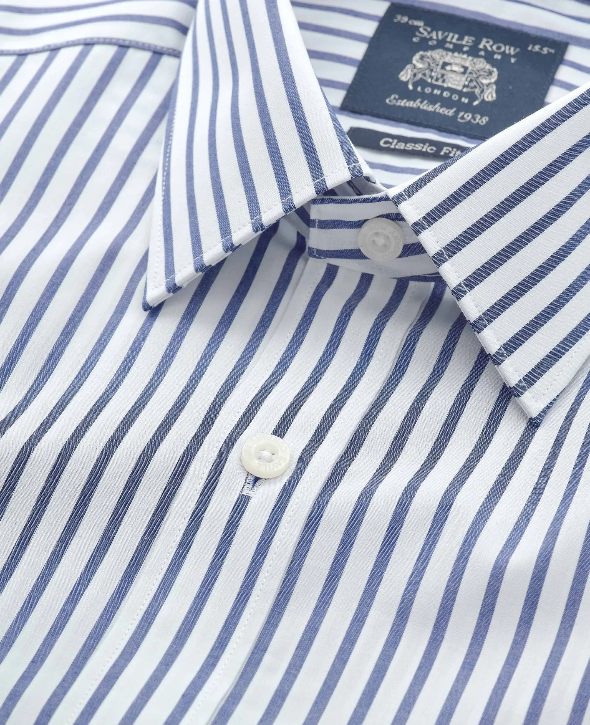 Blue White Cotton Poplin Stripe Classic Fit Formal Shirt - Single Cuff