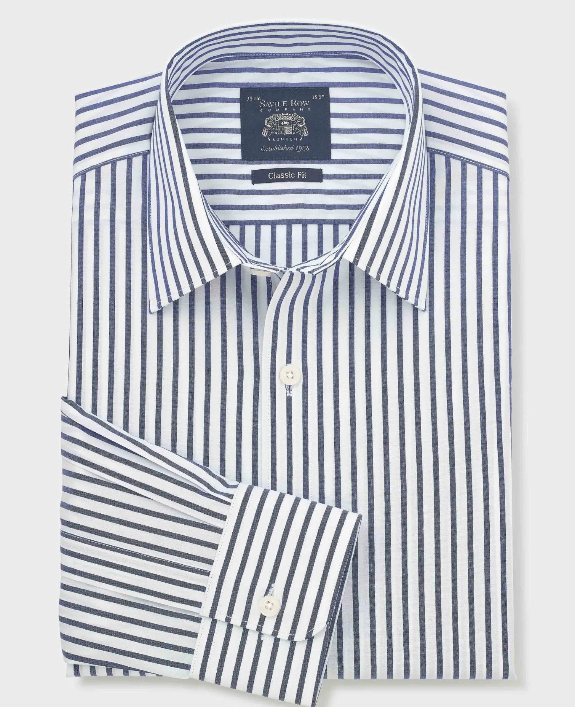 Blue White Cotton Poplin Stripe Classic Fit Formal Shirt - Single Cuff
