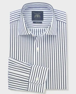 Blue White Cotton Poplin Stripe Slim Fit Formal Shirt - Single Cuff