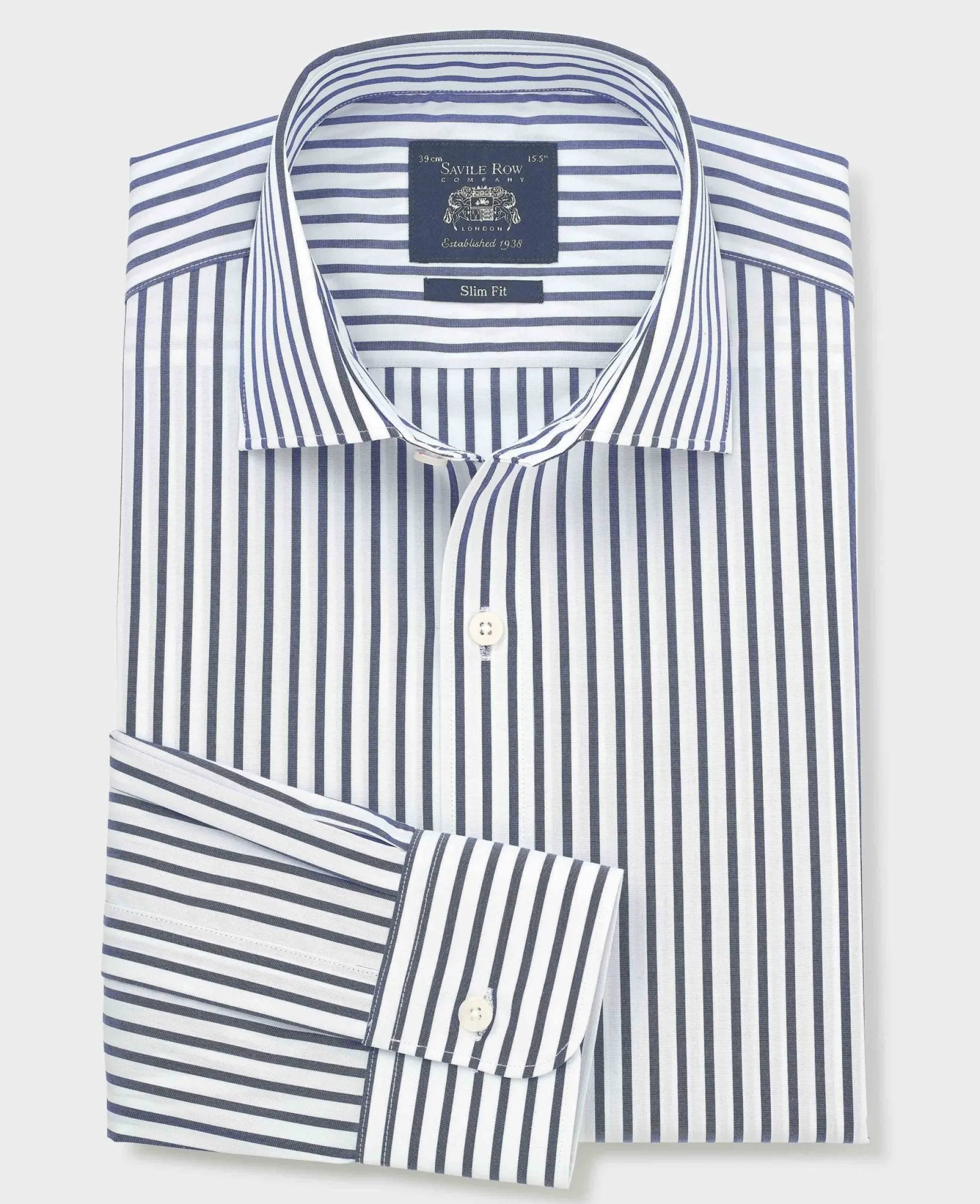 Blue White Cotton Poplin Stripe Slim Fit Formal Shirt - Single Cuff