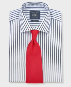 Blue White Cotton Poplin Stripe Slim Fit Formal Shirt - Single Cuff