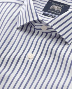 Blue White Cotton Poplin Stripe Slim Fit Formal Shirt - Single Cuff