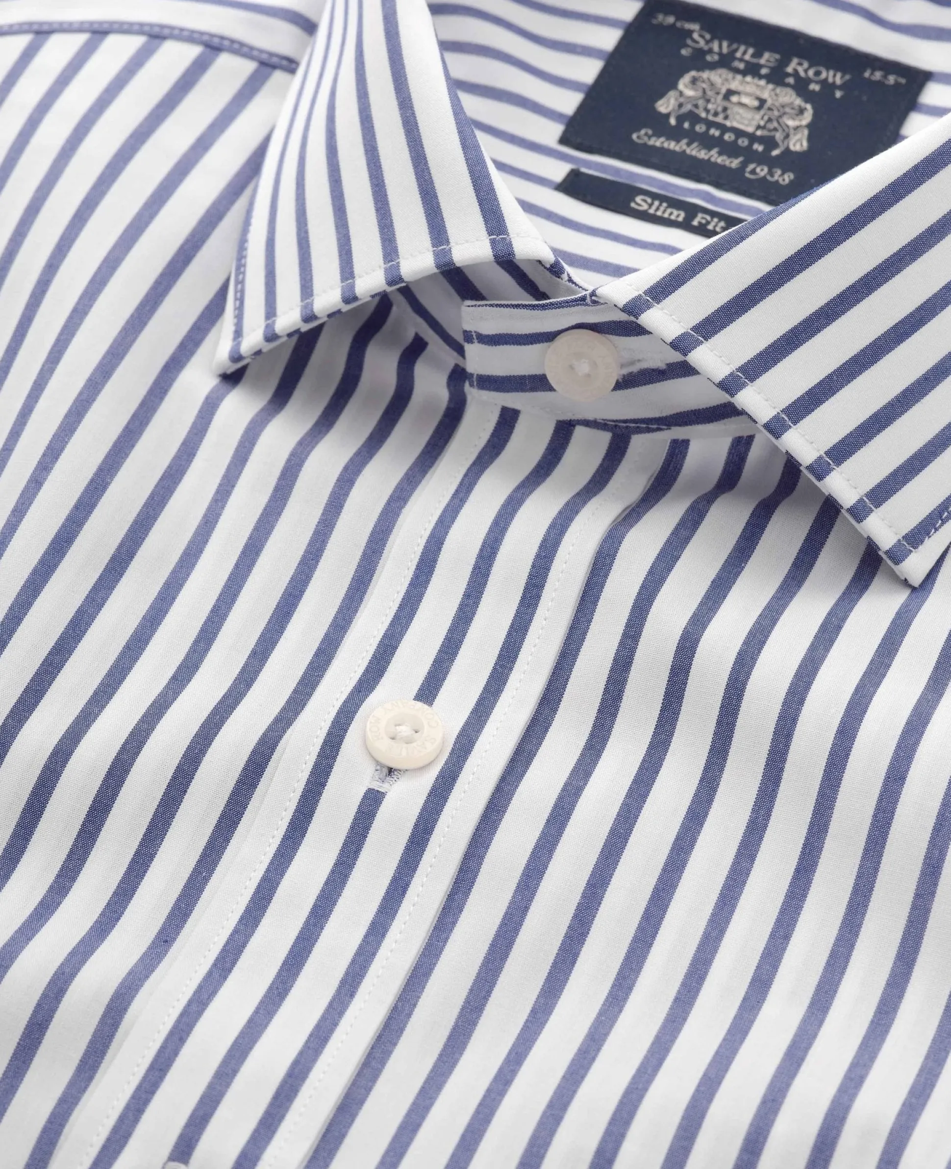 Blue White Cotton Poplin Stripe Slim Fit Formal Shirt - Single Cuff