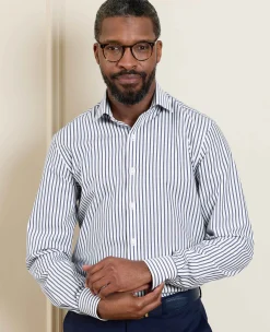 Blue White Cotton Poplin Stripe Slim Fit Formal Shirt - Single Cuff