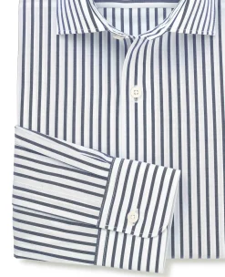 Blue White Cotton Poplin Stripe Slim Fit Formal Shirt - Single Cuff