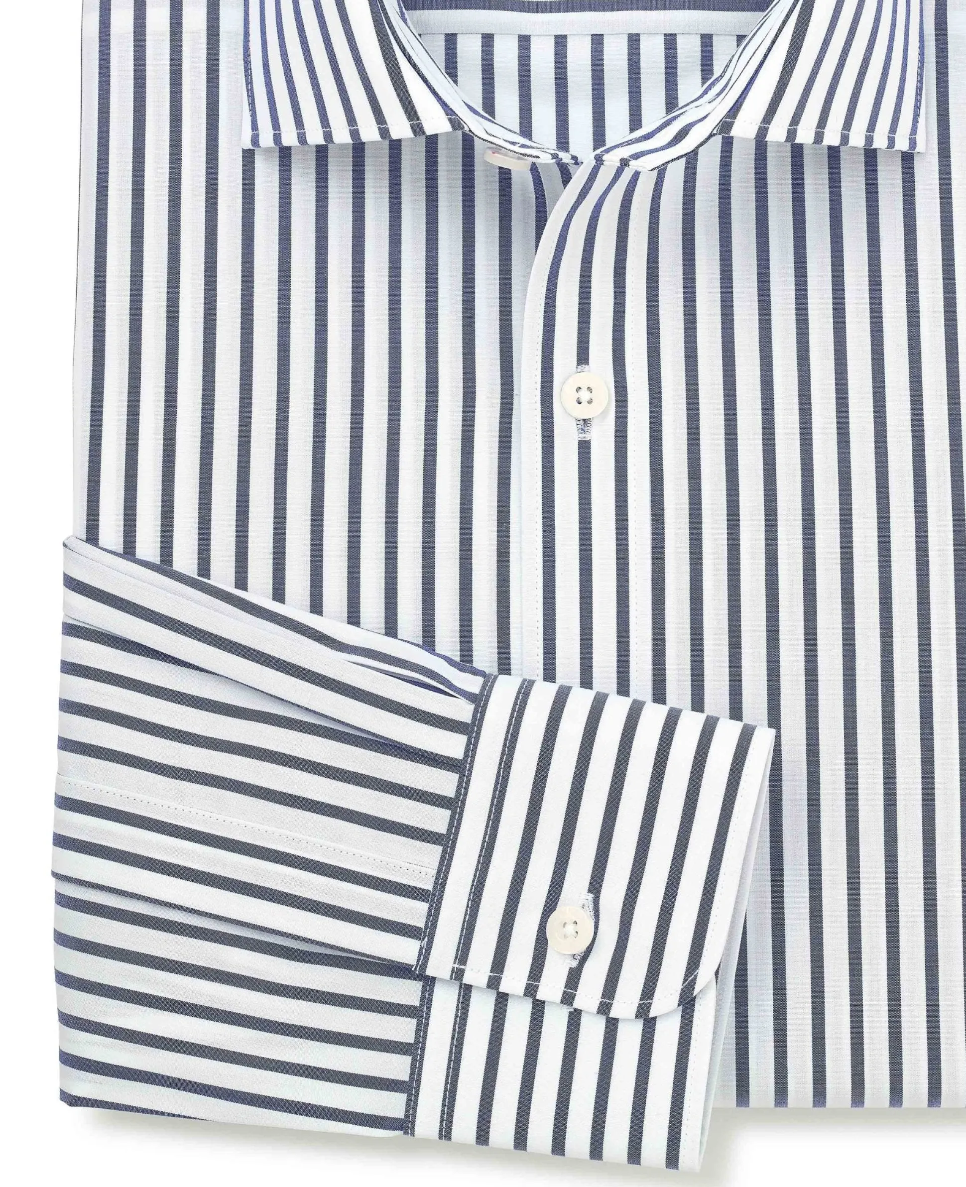 Blue White Cotton Poplin Stripe Slim Fit Formal Shirt - Single Cuff
