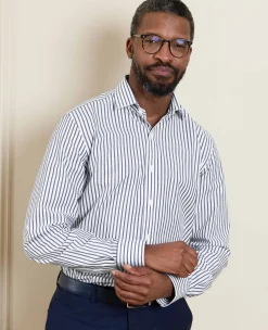 Blue White Cotton Poplin Stripe Slim Fit Formal Shirt - Single Cuff