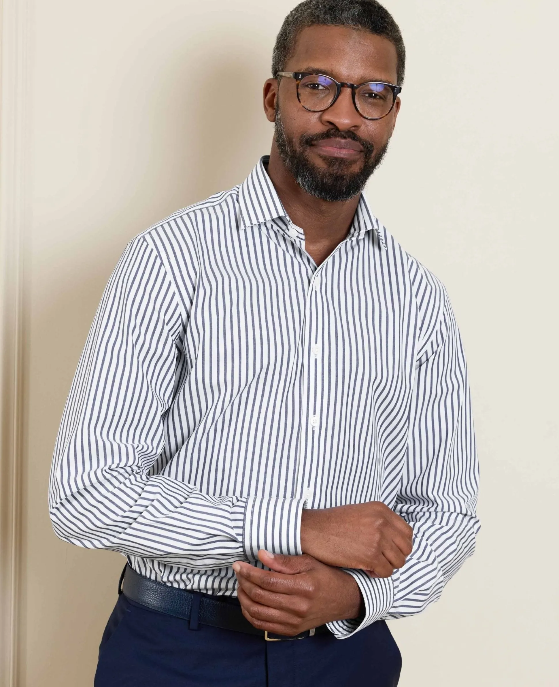 Blue White Cotton Poplin Stripe Slim Fit Formal Shirt - Single Cuff