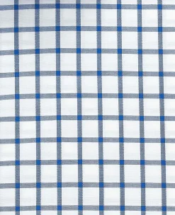 Blue White Cotton Poplin Window Check Slim Fit Formal Shirt - Single Cuff