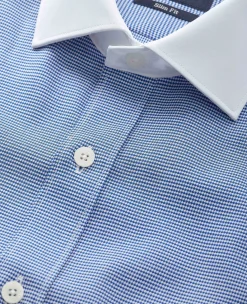 Blue White Cotton Puppytooth Slim Fit Winchester Formal Shirt - Double Cuff