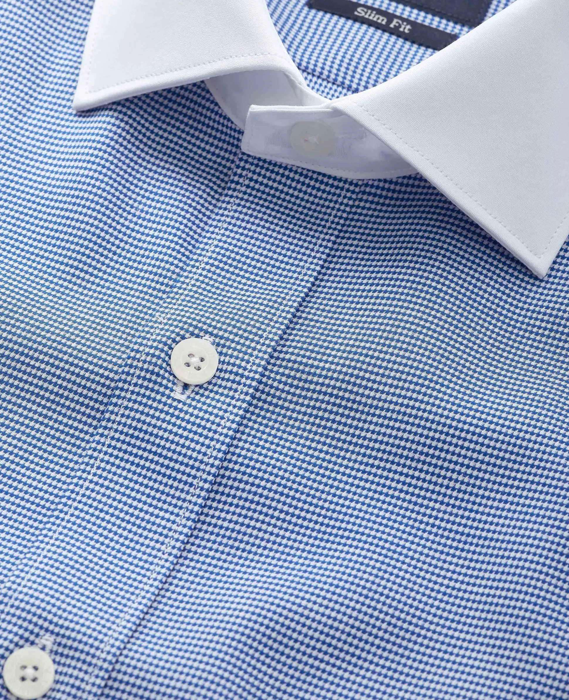Blue White Cotton Puppytooth Slim Fit Winchester Formal Shirt - Double Cuff