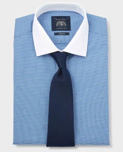 Blue White Cotton Puppytooth Slim Fit Winchester Formal Shirt - Double Cuff