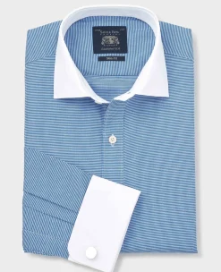 Blue White Cotton Puppytooth Slim Fit Winchester Formal Shirt - Double Cuff