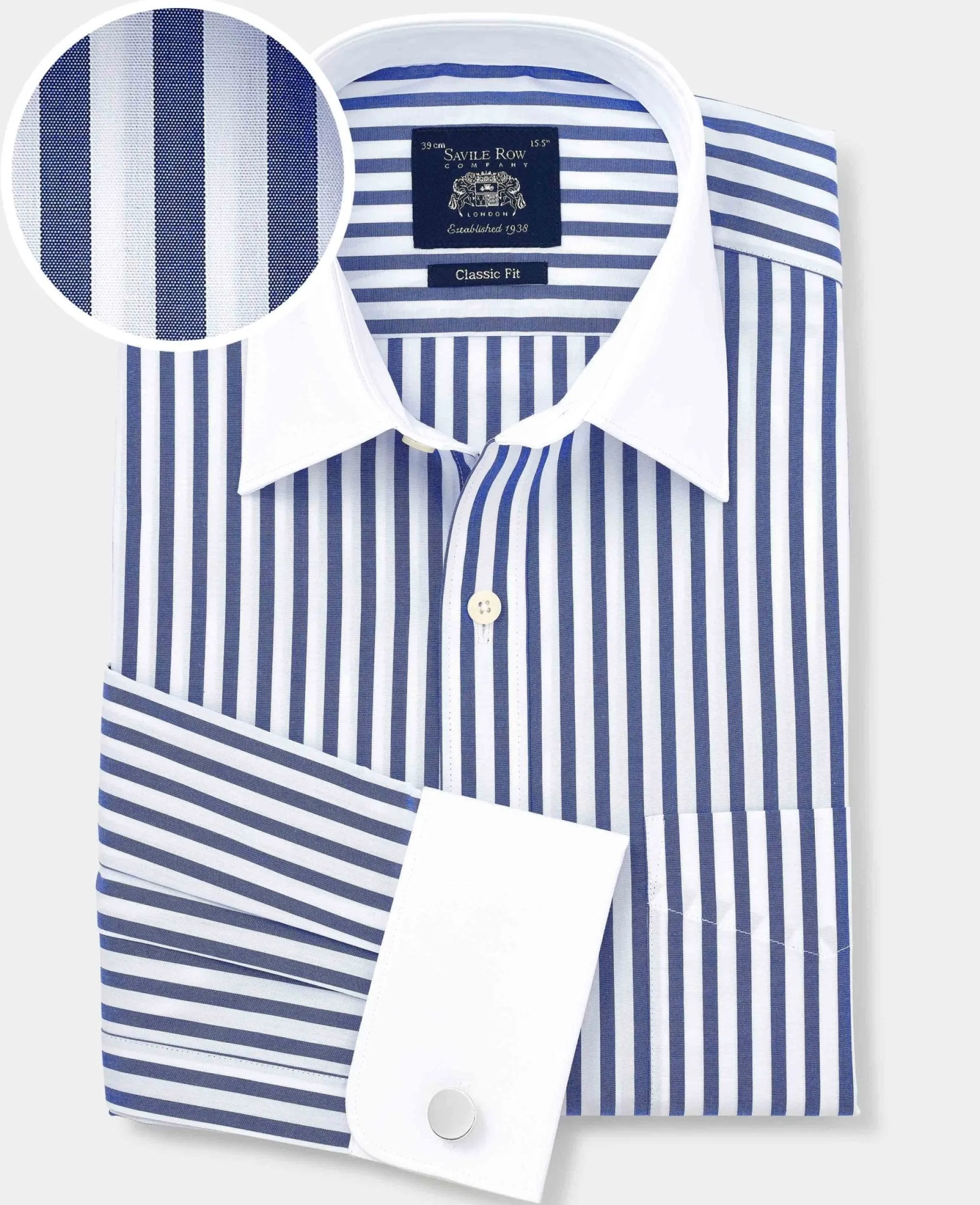 Blue White Cotton Striped Classic Fit Winchester Formal Shirt - Double Cuff