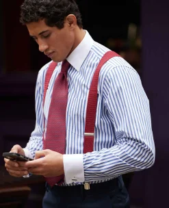 Blue White Cotton Striped Classic Fit Winchester Formal Shirt - Double Cuff