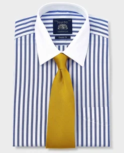Blue White Cotton Striped Classic Fit Winchester Formal Shirt - Double Cuff