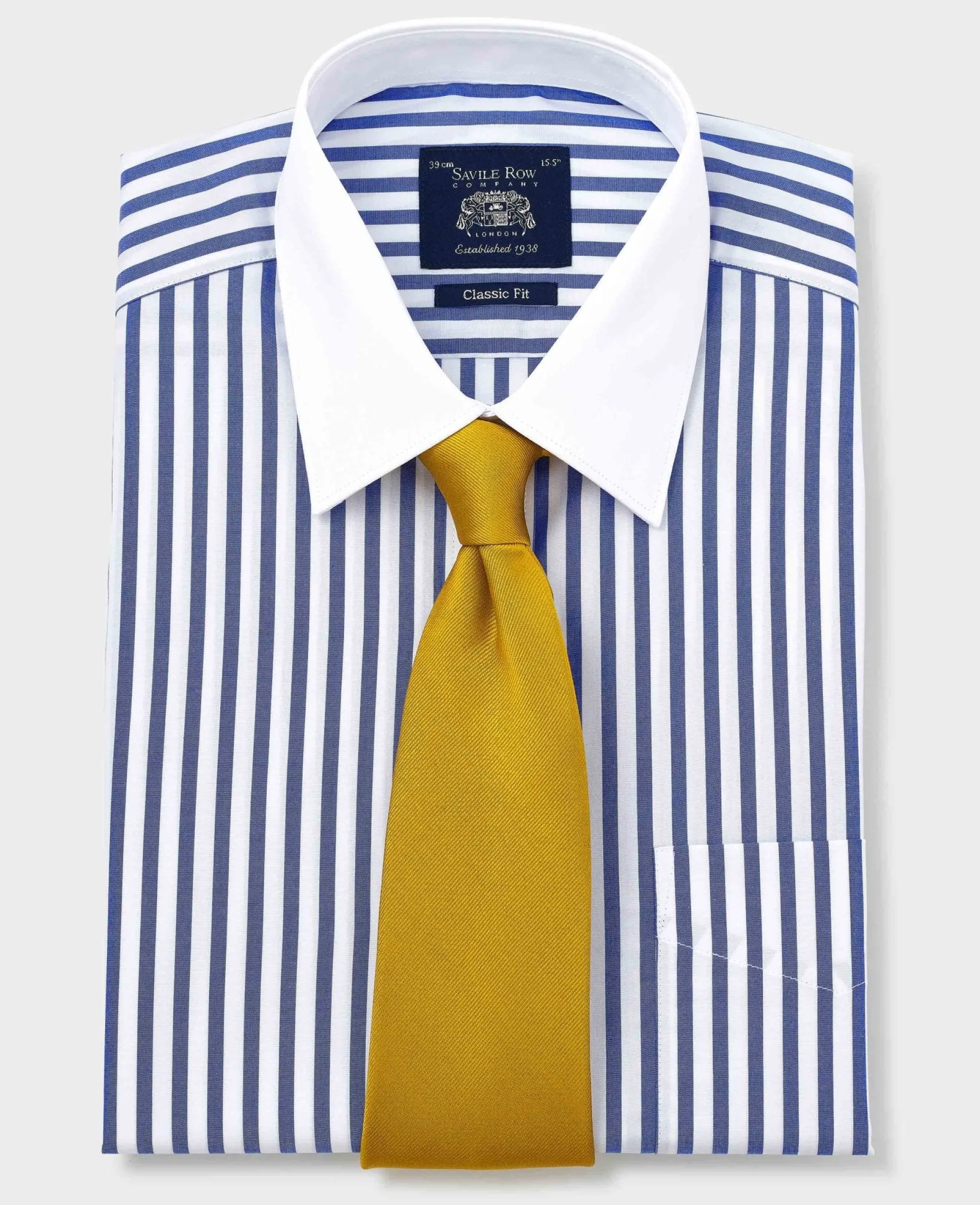 Blue White Cotton Striped Classic Fit Winchester Formal Shirt - Double Cuff