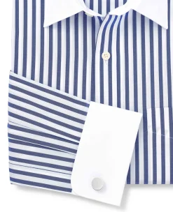 Blue White Cotton Striped Classic Fit Winchester Formal Shirt - Double Cuff