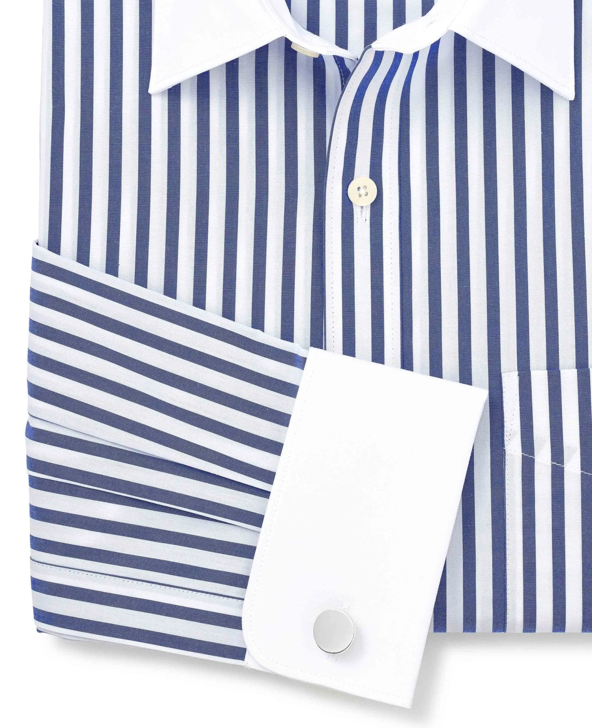 Blue White Cotton Striped Classic Fit Winchester Formal Shirt - Double Cuff