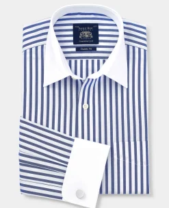Blue White Cotton Striped Classic Fit Winchester Formal Shirt - Double Cuff