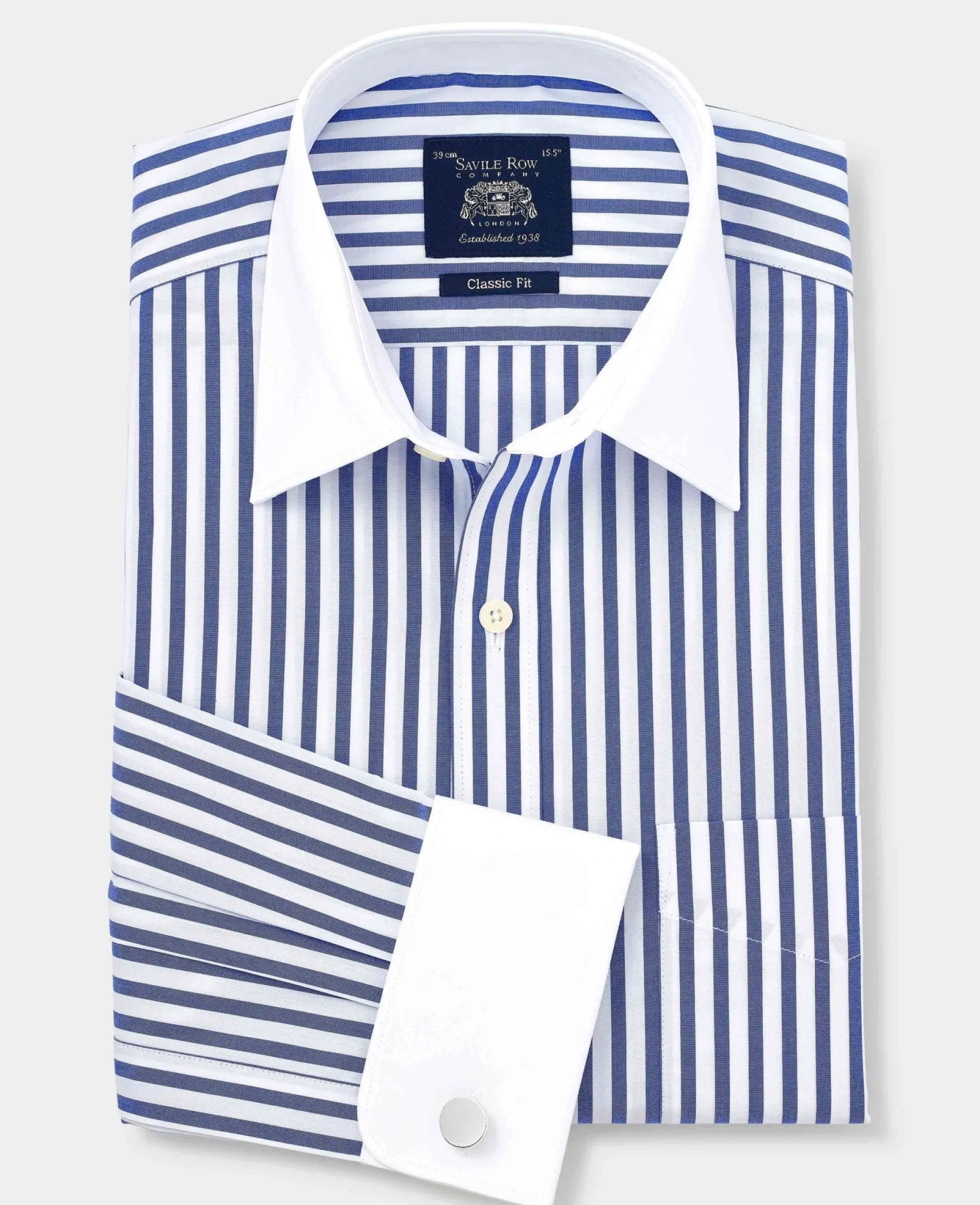 Blue White Cotton Striped Classic Fit Winchester Formal Shirt - Double Cuff
