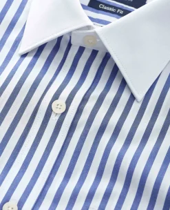 Blue White Cotton Striped Classic Fit Winchester Formal Shirt - Double Cuff