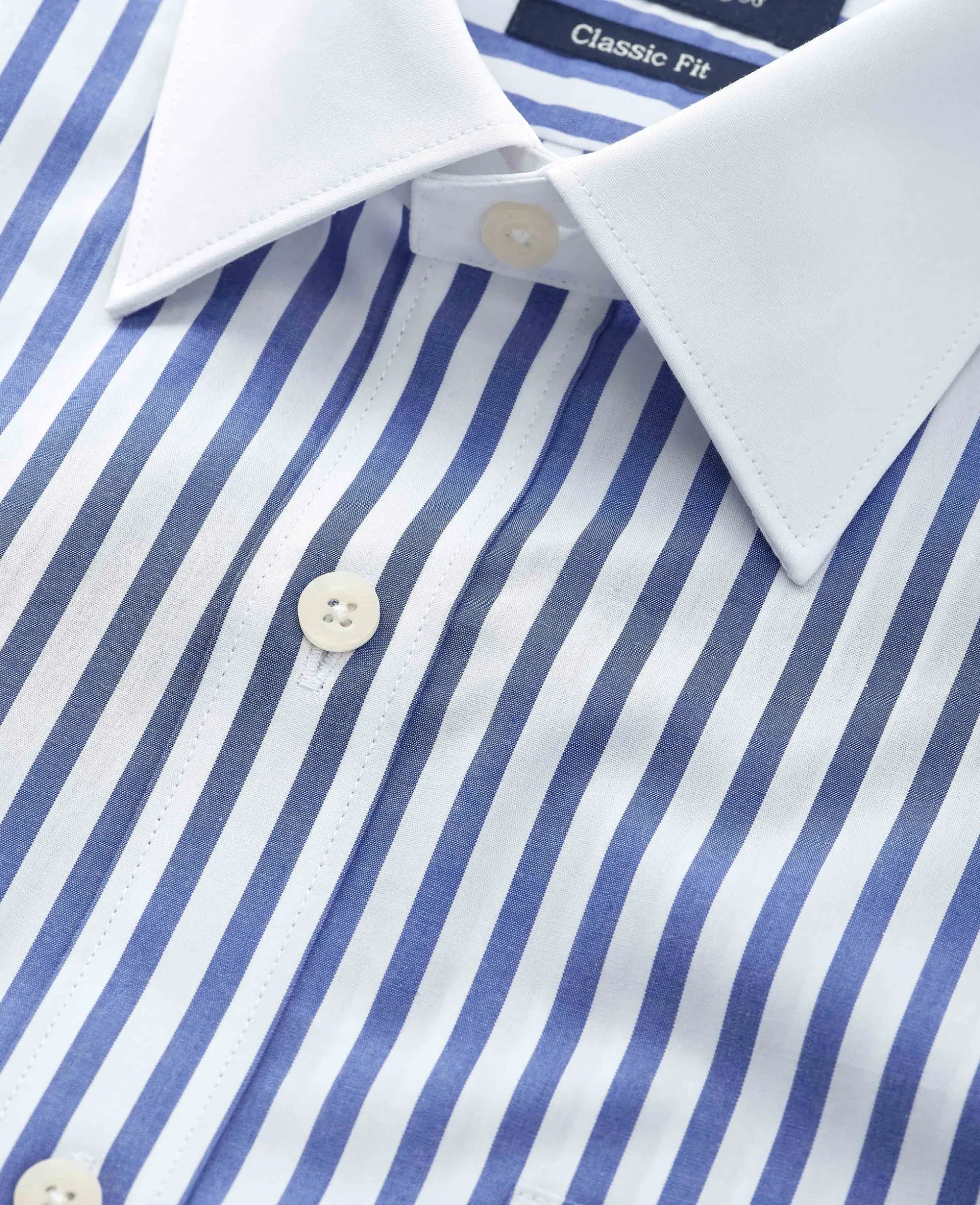 Blue White Cotton Striped Classic Fit Winchester Formal Shirt - Double Cuff