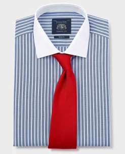 Blue White Cotton Striped Slim Fit Winchester Formal Shirt - Double Cuff