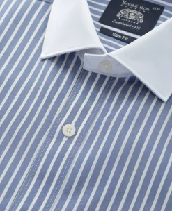 Blue White Cotton Striped Slim Fit Winchester Formal Shirt - Double Cuff