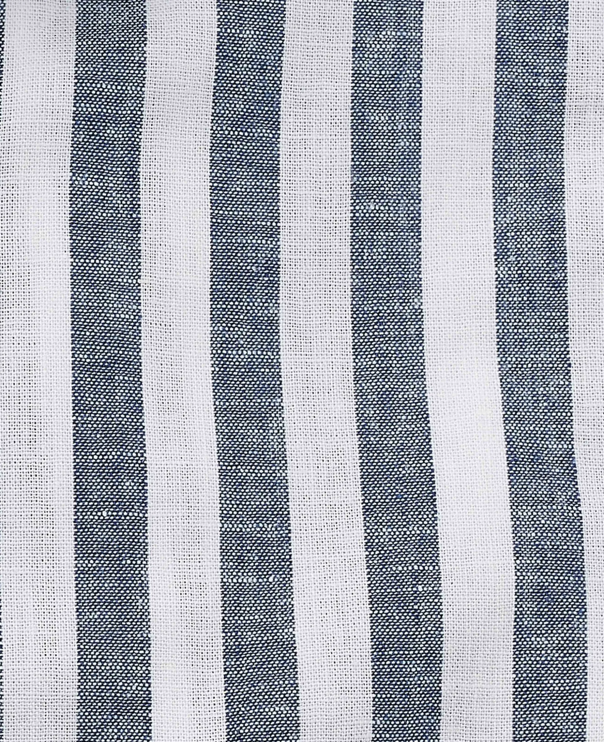 Blue White Linen Cotton Random Stripe Classic Fit Button-Down Casual Shirt