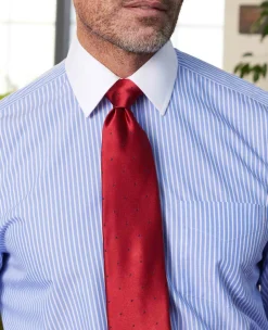 Blue White Stripe Classic Fit Non-Iron Formal Shirt With White Collar & Cuffs - Double Cuff