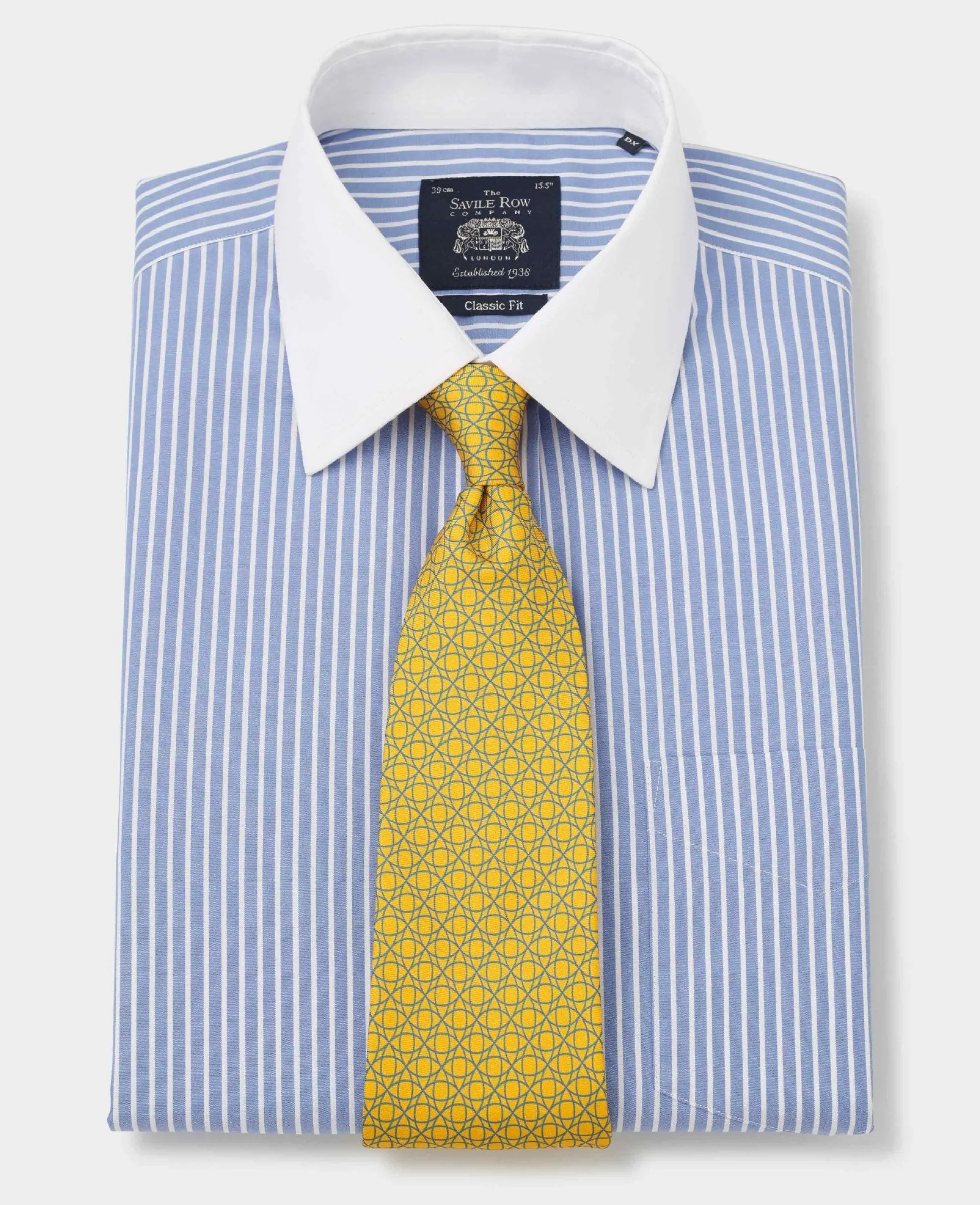 Blue White Stripe Classic Fit Non-Iron Formal Shirt With White Collar & Cuffs - Double Cuff