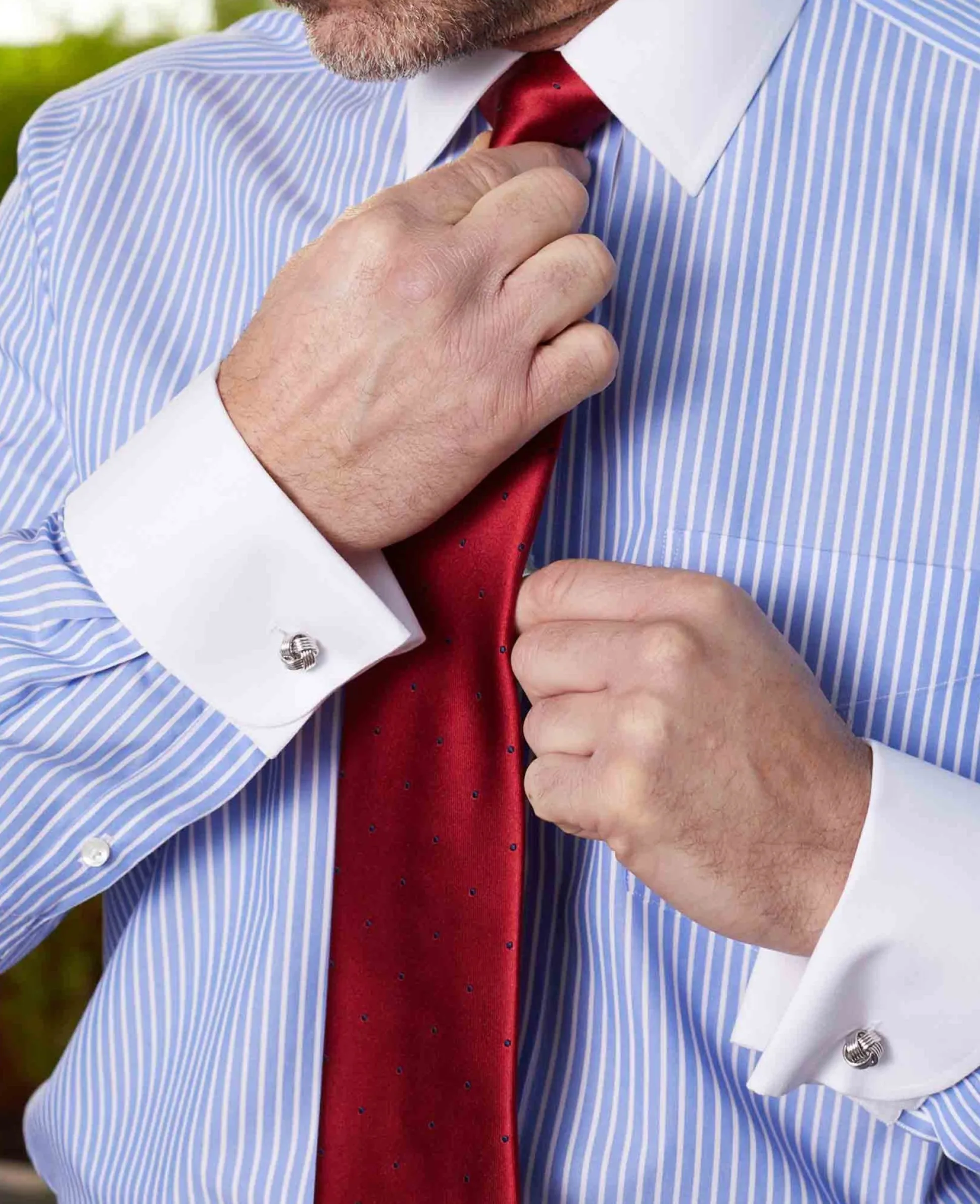 Blue White Stripe Classic Fit Non-Iron Formal Shirt With White Collar & Cuffs - Double Cuff