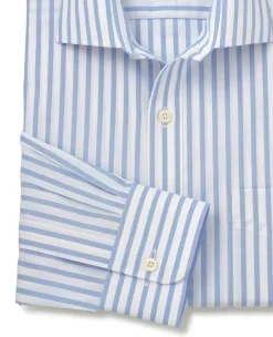 Blue White Stripe Cotton Poplin Classic Fit Formal Shirt - Single Cuff