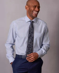 Blue White Stripe Cotton Poplin Classic Fit Formal Shirt - Single Cuff