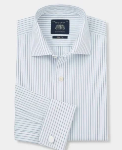 Blue White Stripe Cotton Slim Fit Formal shirt - Double Cuff