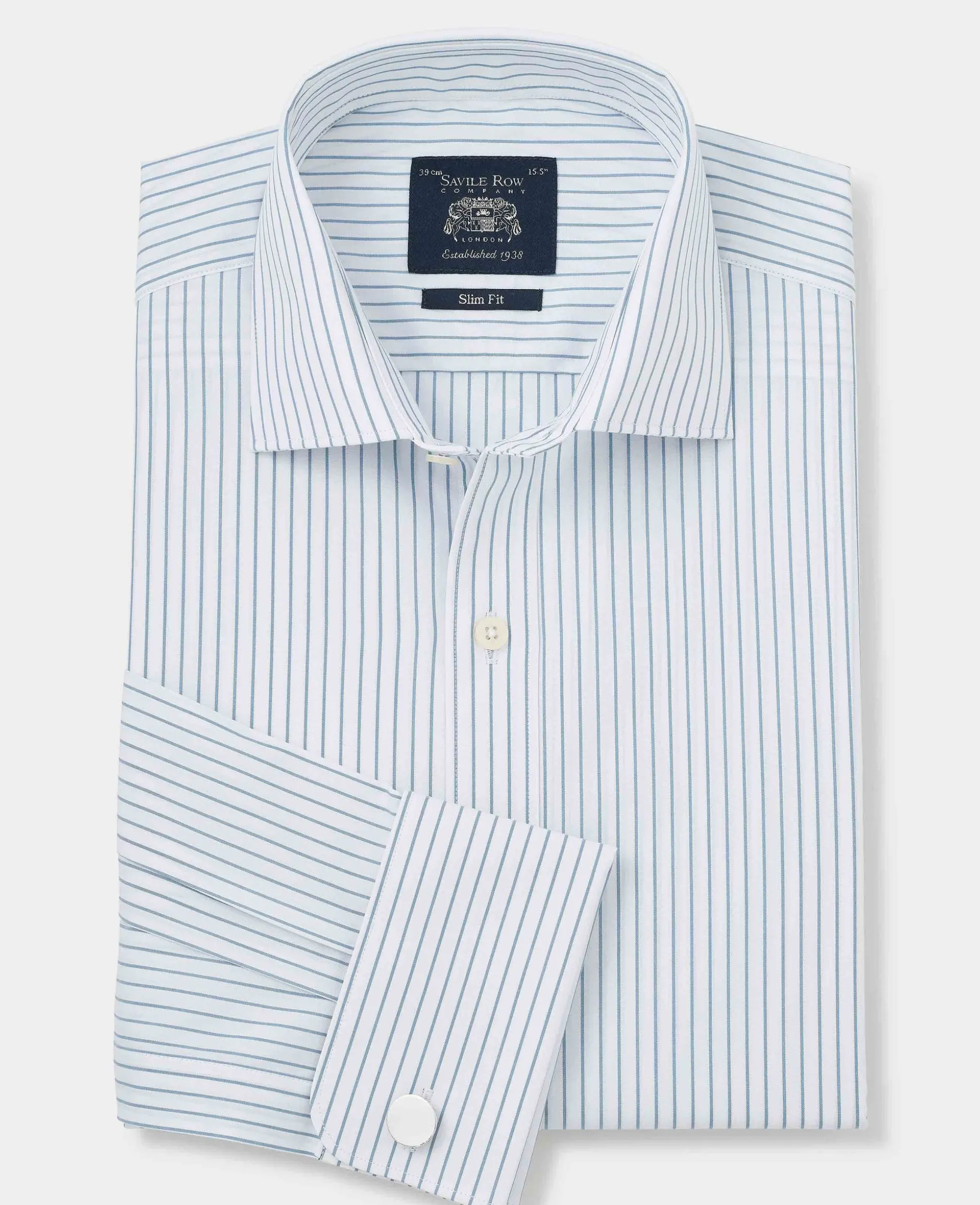 Blue White Stripe Cotton Slim Fit Formal shirt - Double Cuff
