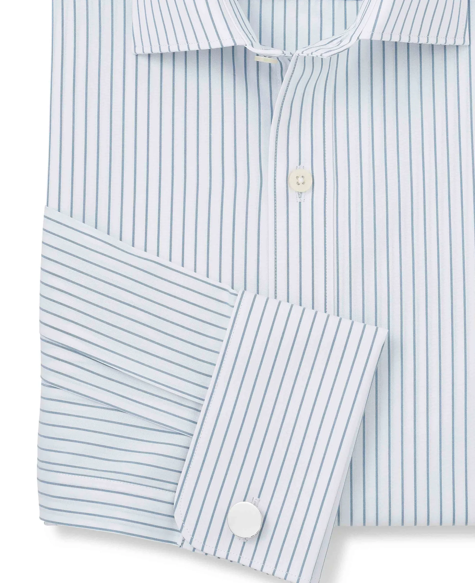 Blue White Stripe Cotton Slim Fit Formal shirt - Double Cuff