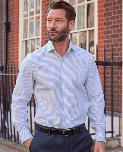 Blue White Stripe Cotton Slim Fit Formal shirt - Double Cuff