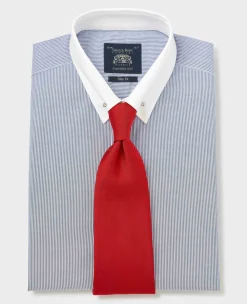 Blue White Stripe Poplin Slim Fit Pin Collar Winchester Formal Shirt - Double Cuff