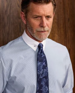 Blue White Stripe Poplin Slim Fit Pin Collar Winchester Formal Shirt - Double Cuff
