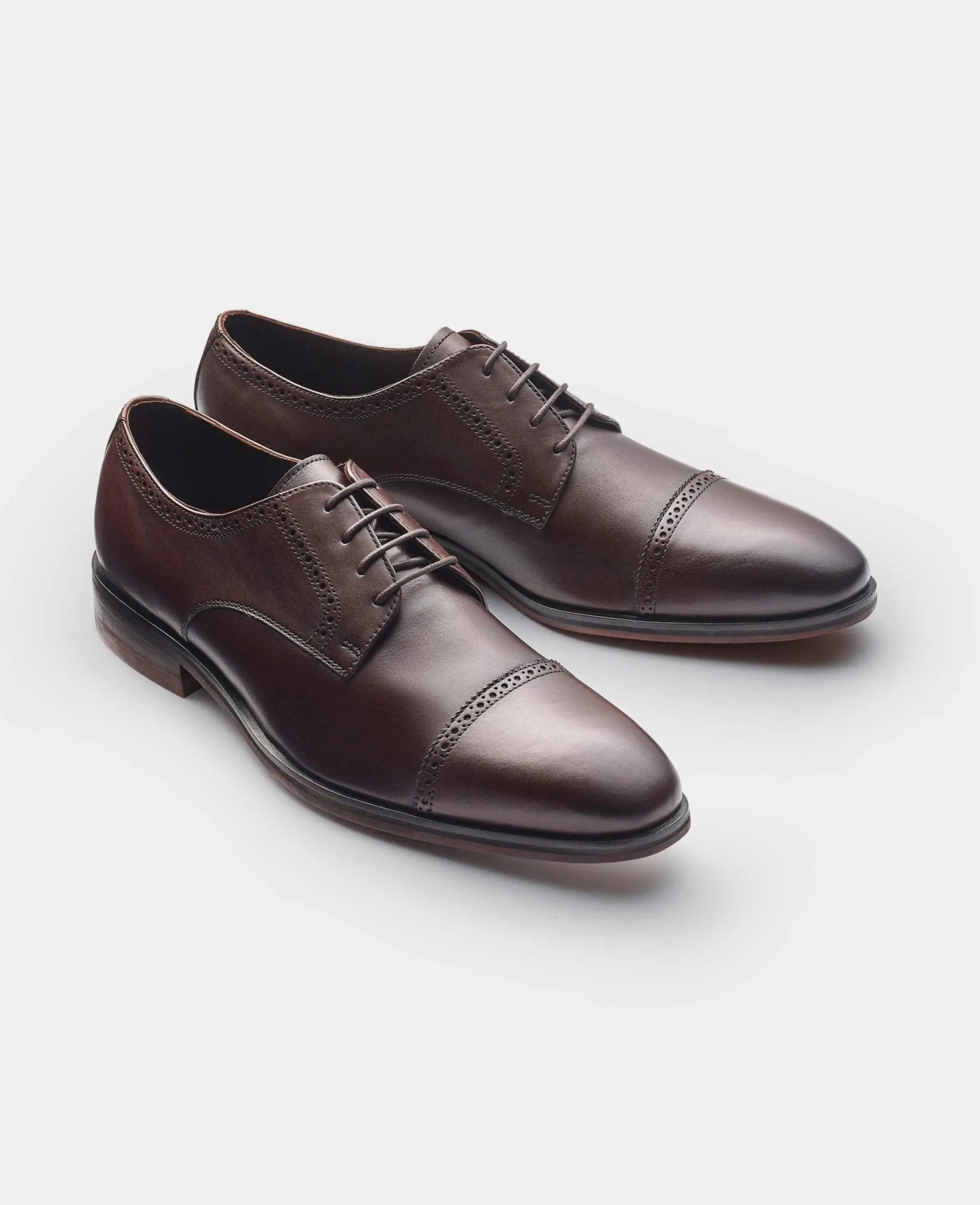 Brown Leather Capped Derby Shoes