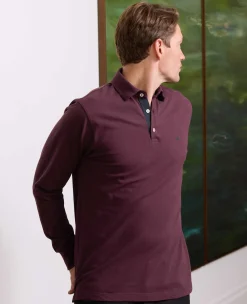 Burgundy Cotton Pique Long Sleeve Polo Shirt