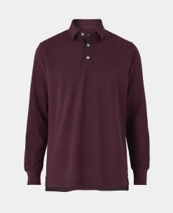 Burgundy Cotton Pique Long Sleeve Polo Shirt