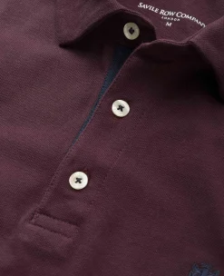 Burgundy Cotton Pique Long Sleeve Polo Shirt
