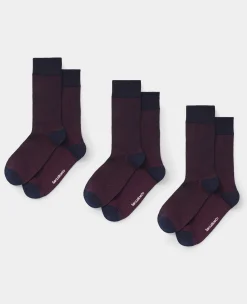 Burgundy Cotton Rich Herringbone Three Pack Socks